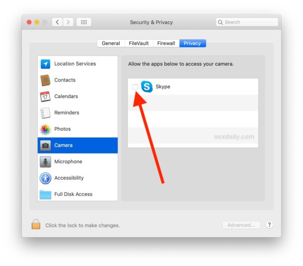 turn on camera for skype in system preferences for mac